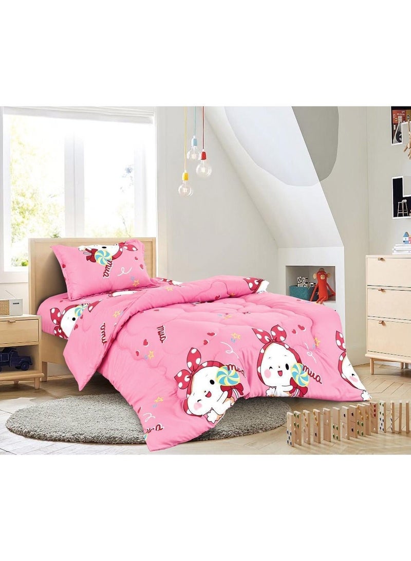 طقم لحاف مفرش سرير أطفال ناعم ورقيق متوسط ​​الحشو مكون من 3 قطع سرير  مقاس واحد للأولاد والبنات بطباعة عصرية ونمط مخيط مزدوج الجانب ناعم ومسامي